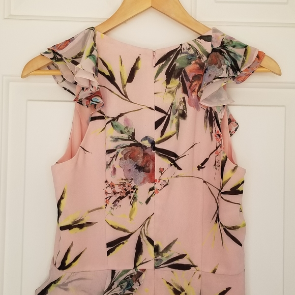 JAY GODFAREY Floral Print Sleeveless V-Neck Tiered Ruffle Trim Gown - Picture 5 of 14
